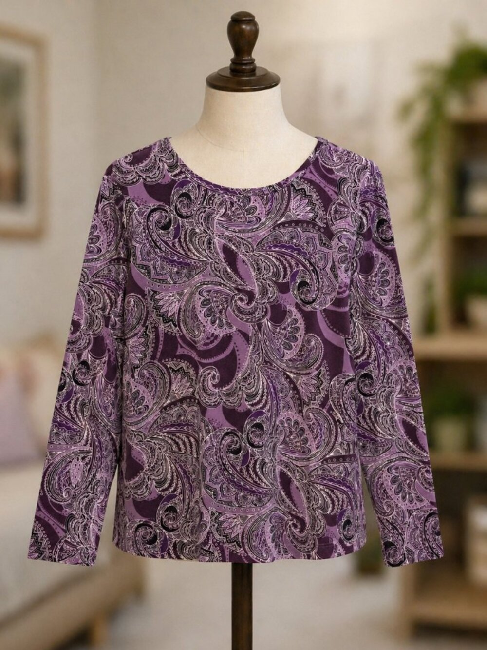 Women’s Paisley Long Sleeve Top Pink Maroon Size L